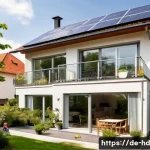 Home 15 친환경 주택의 재정적 이점 - A modern sustainable family home in a suburban German neighborhood, featuring visible solar panels o...