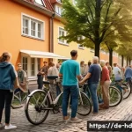 Home 14 주거 전환기에서의 사례 연구 분석 - A cozy urban neighborhood scene in a German city like Berlin, showing a diverse group of neighbors i...