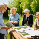 친환경 주택의 커뮤니티 참여 사례 - A vibrant sustainable co-housing community in Germany during a sunny spring day, showing diverse res...