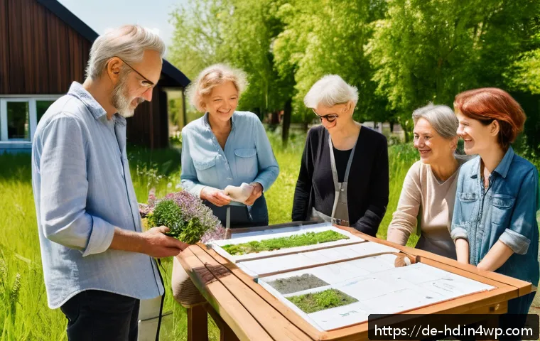 친환경 주택의 커뮤니티 참여 사례 - A vibrant sustainable co-housing community in Germany during a sunny spring day, showing diverse res...