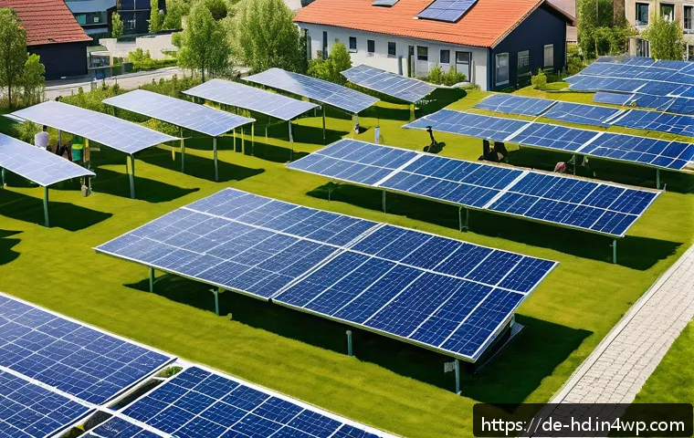 에코 프렌들리 커뮤니티의 발전 방향 - A vibrant German neighborhood solar cooperative scene in spring, showing diverse adults and elderly ...